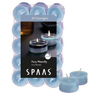 300 Scented Tealights 4.5 Hours Transparent Clear Cup, Fairy Waterlily