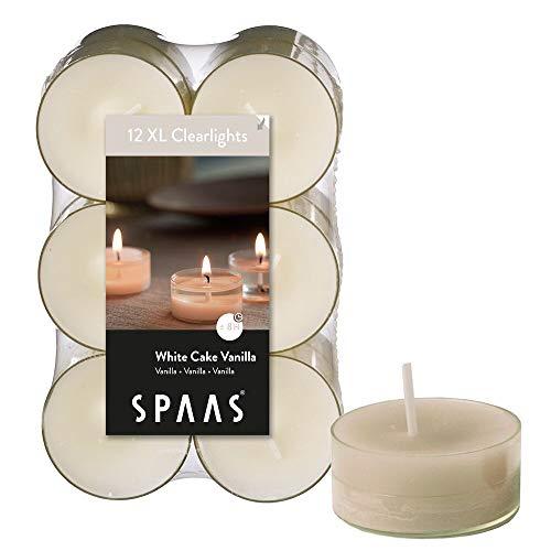 72 Maxi Scented Tealights 8 Hours Transparent Clear Cup, White Cake Vanilla