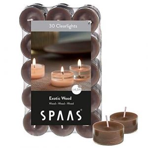300 Scented Tealights 4.5 Hours Transparent Clear Cup, Exotic Wood
