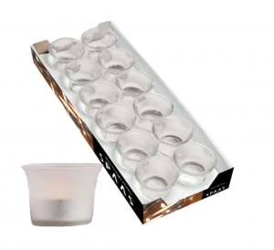 White Glass Maxi Tealight Holders, Tray of 12