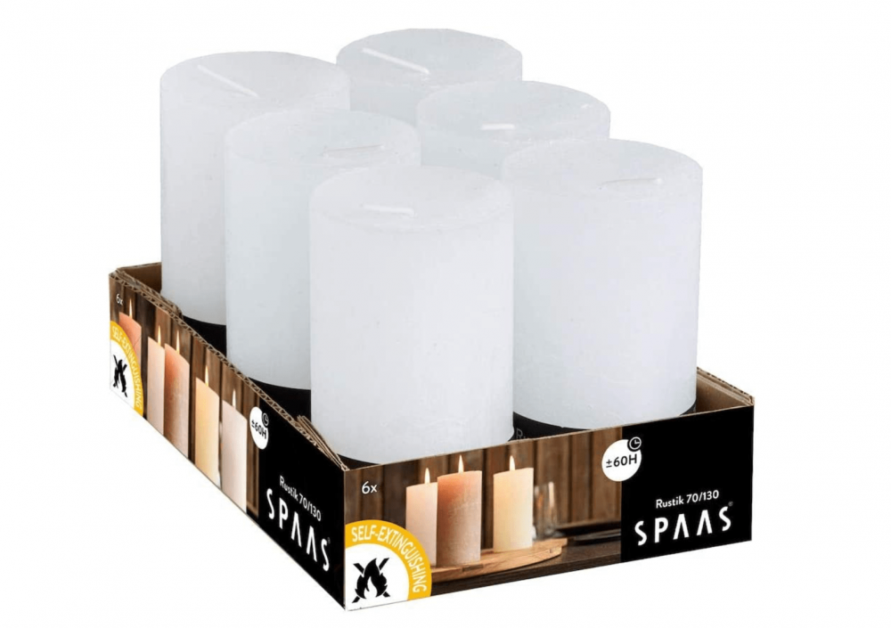 70x130mm Rustic Pillar Candles, White (24 Candles)