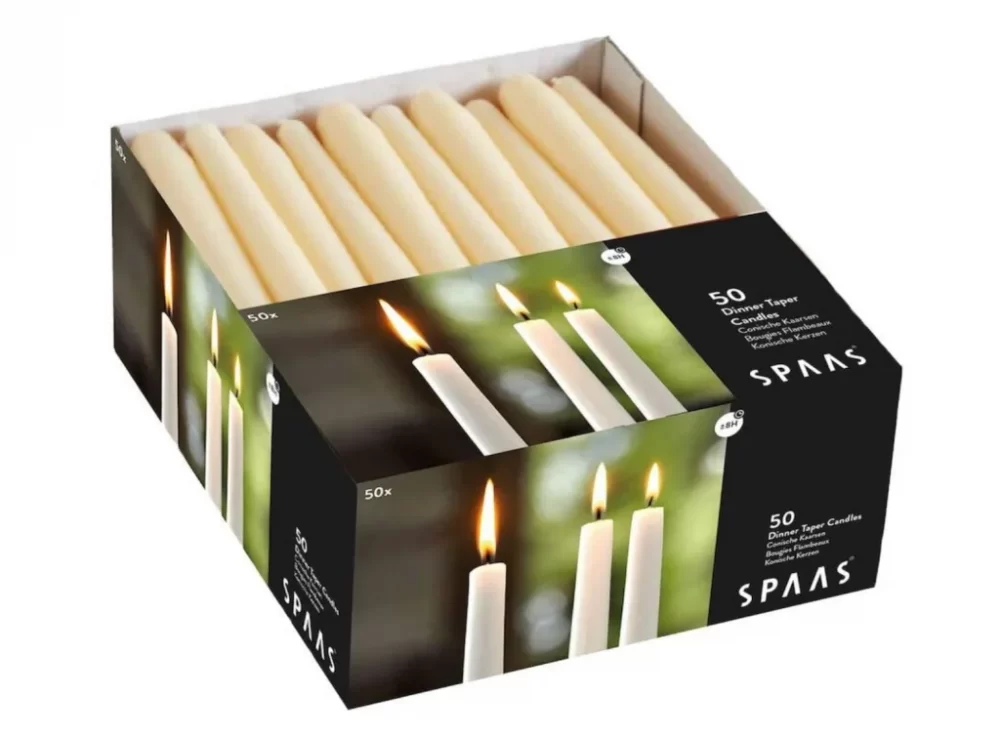 10 inch Tapered Dinner Candles, Ivory (Box of 50)